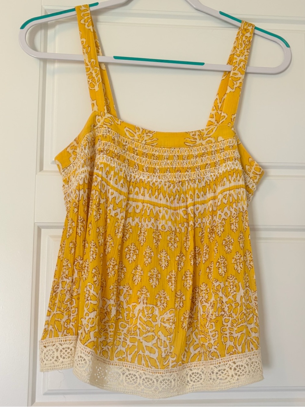 Tracy Reese Yellow Floral Smocked Crochet-Trim Camisole